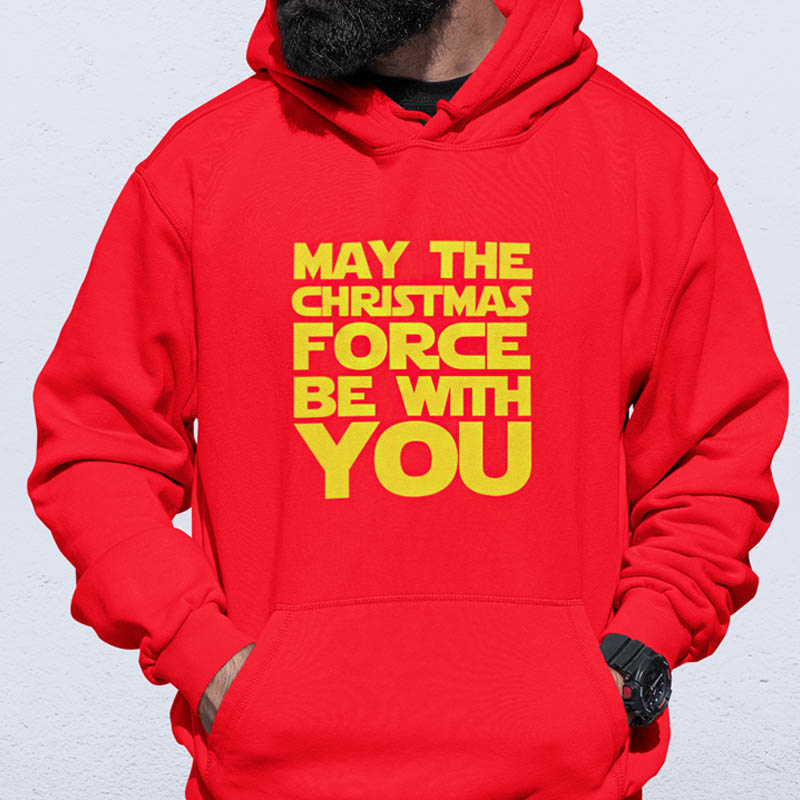 Foute Kerst Hoodie Rood Man May The Christmas Force Be With You