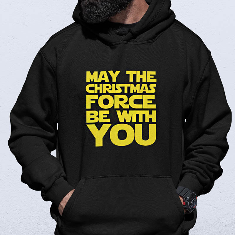 Foute Kerst Hoodie Zwart Man May The Christmas Force Be With You