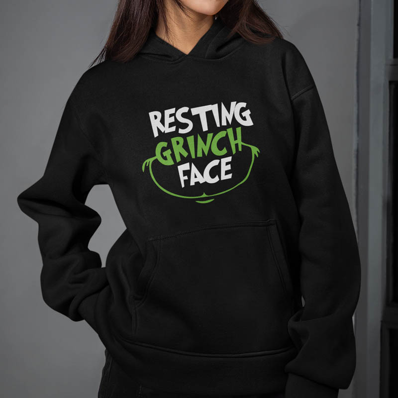Foute Kerst Hoodie Zwart Vrouw Resting Grinch Face
