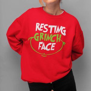 Foute Kersttrui Rood Vrouw Resting Grinch Face