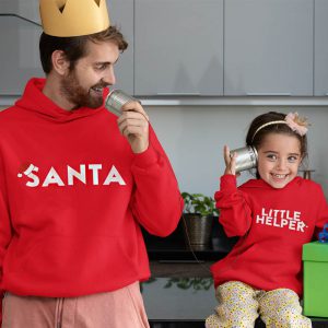 Kerst Hoodie Rood Ouder Kind Santa en Little Helper