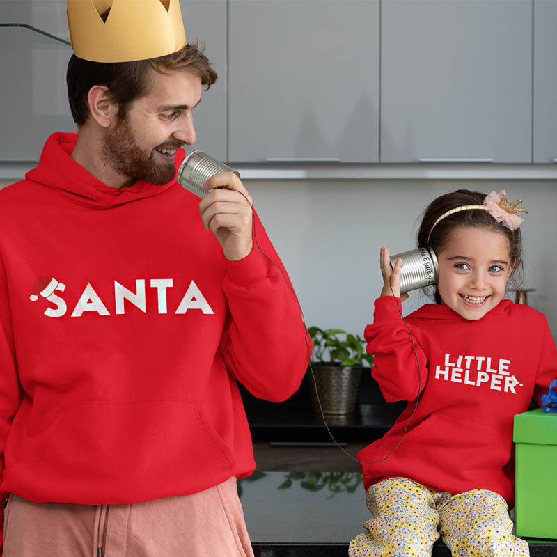 Kerst Hoodie Rood Ouder Kind Santa en Little Helper