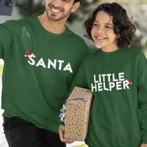 Kerst Trui Groen Ouder Kind Santa en Little Helper