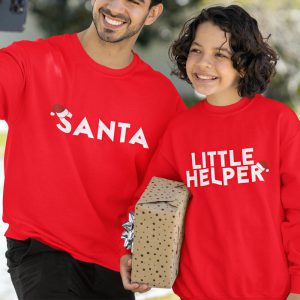 Kerst Trui Rood Ouder Kind Santa en Little Helper