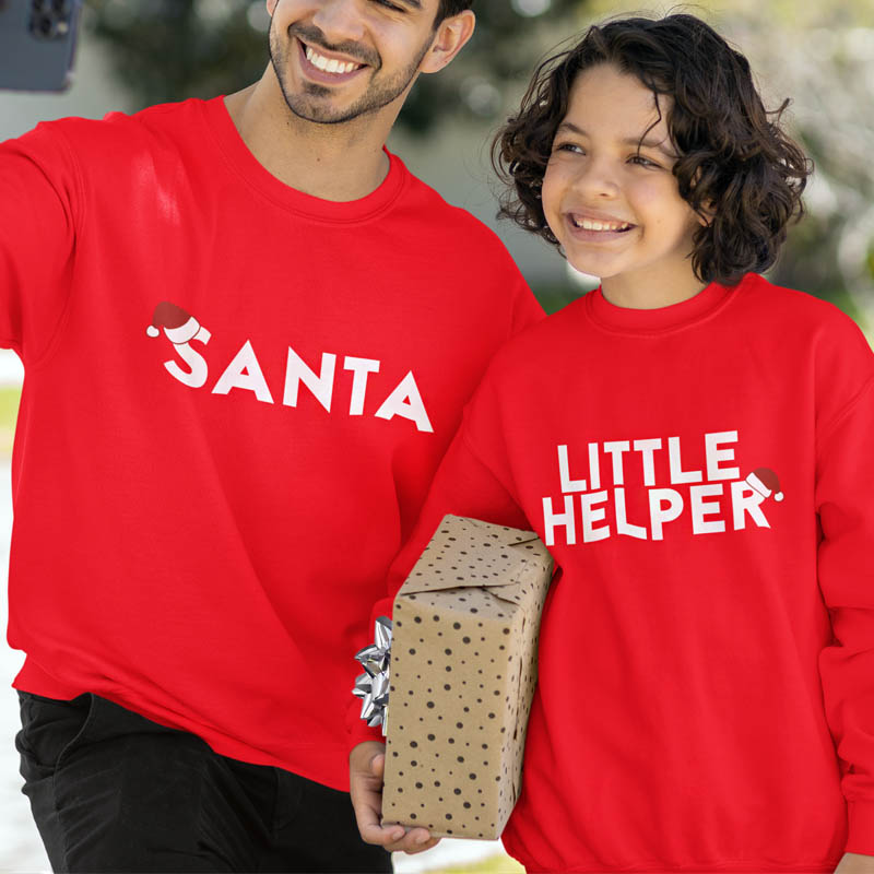 Kerst Trui Rood Ouder Kind Santa en Little Helper
