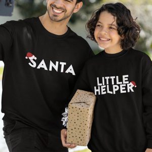 Kerst Trui Zwart Ouder Kind Santa en Little Helper