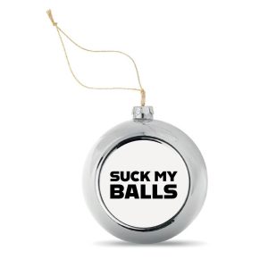 Kerstbal Zilver Suck My Balls