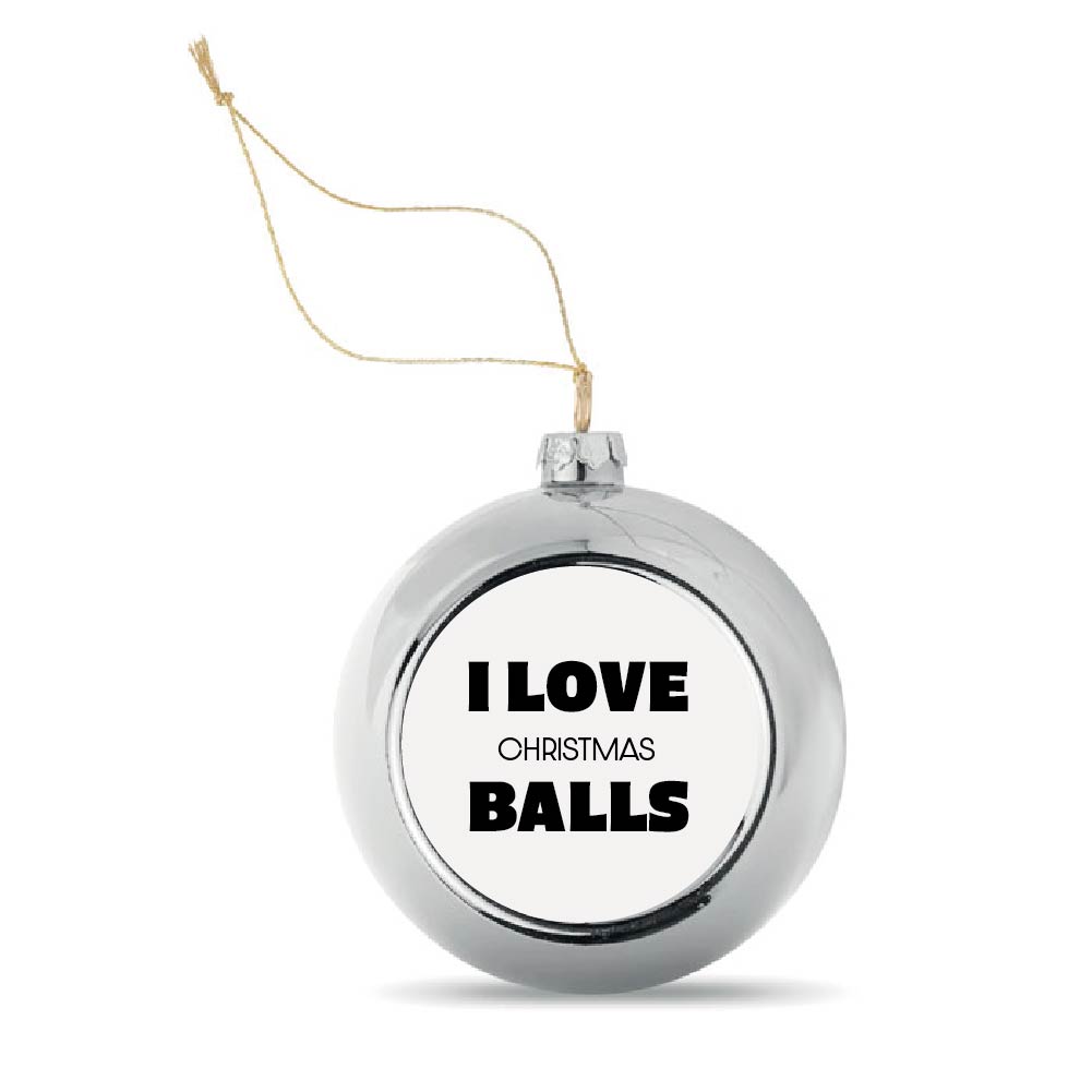 Kerstbal Zilver i love christmas balls