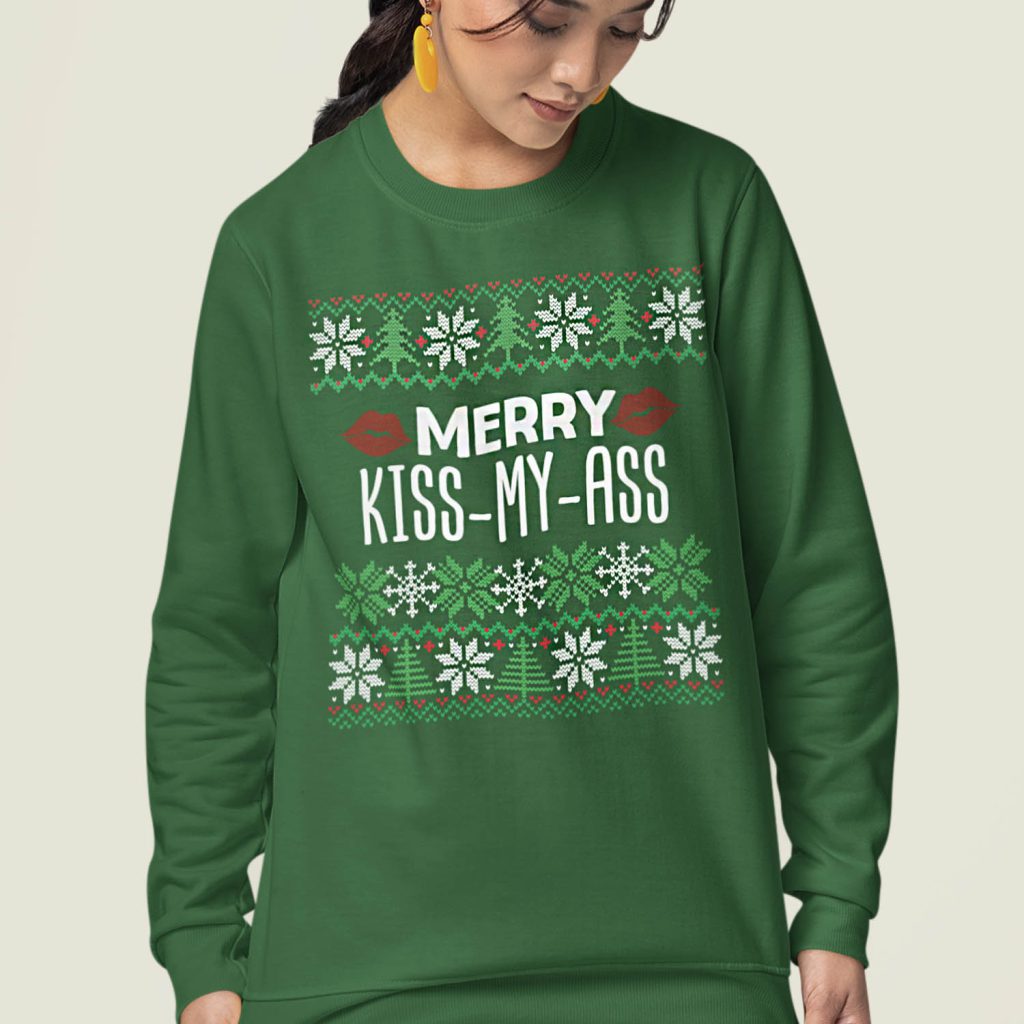 Dames Foute Kerst Trui Groen Merry Kiss My Ass