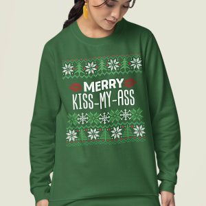 Dames Foute Kerst Trui Groen Merry Kiss My Ass