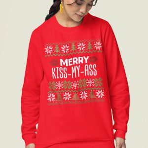 Dames Foute Kerst Trui Rood Merry Kiss My Ass