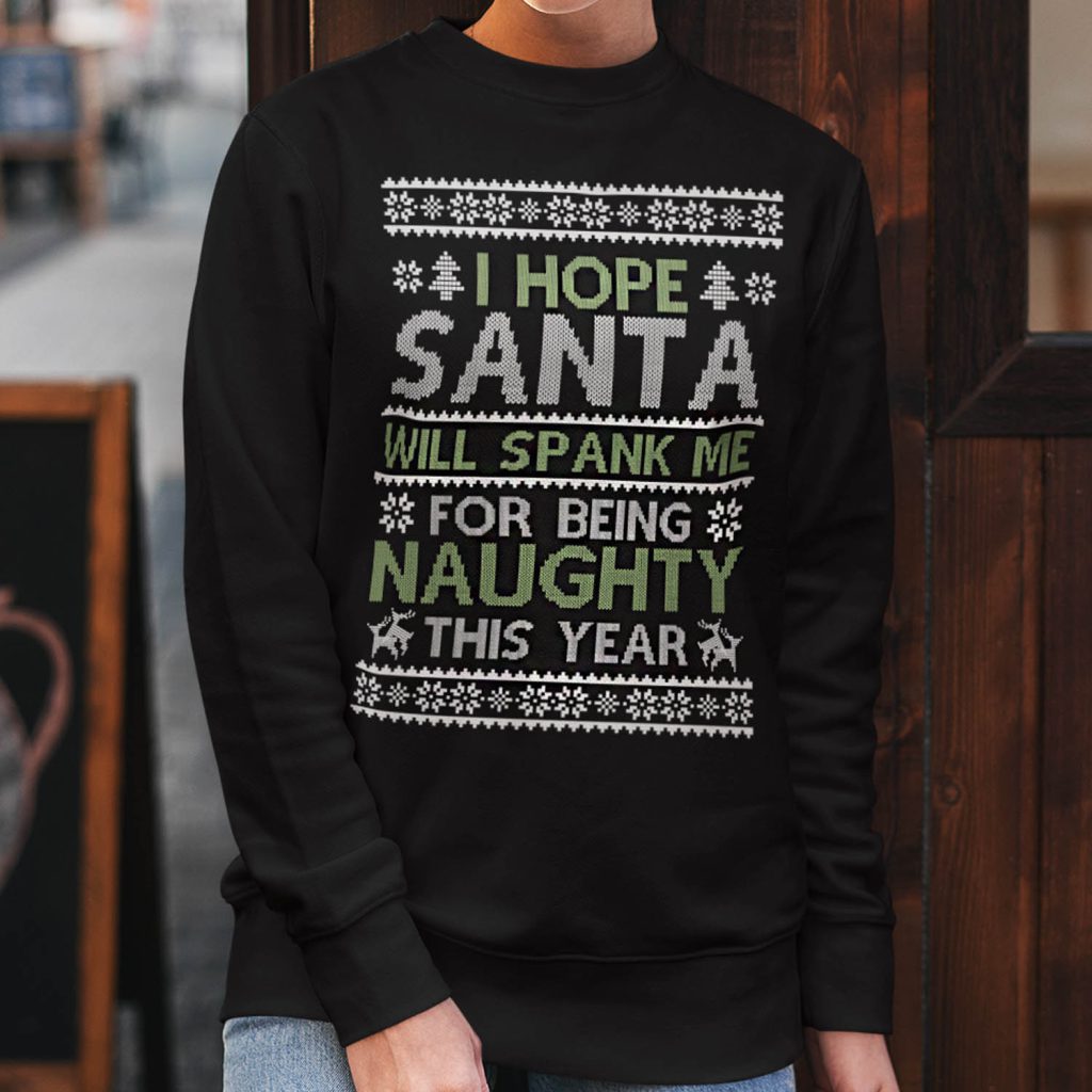 Dames Foute Kerst Trui Zwart I Hope Santa Will Spank me