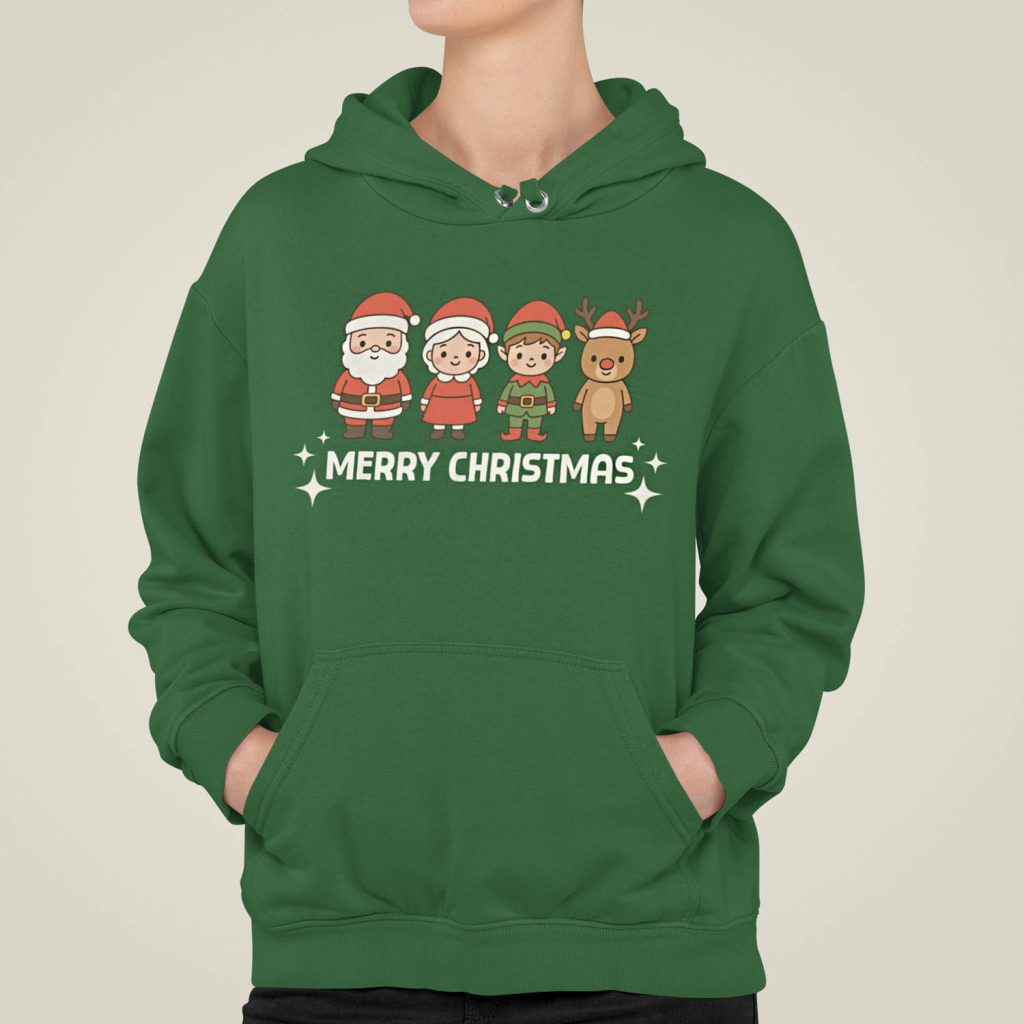 Dames Kerst Hoodie Groen Merry Christmas Cartoon