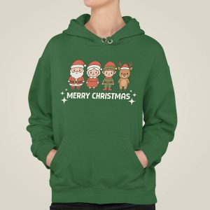 Dames Kerst Hoodie Groen Merry Christmas Cartoon