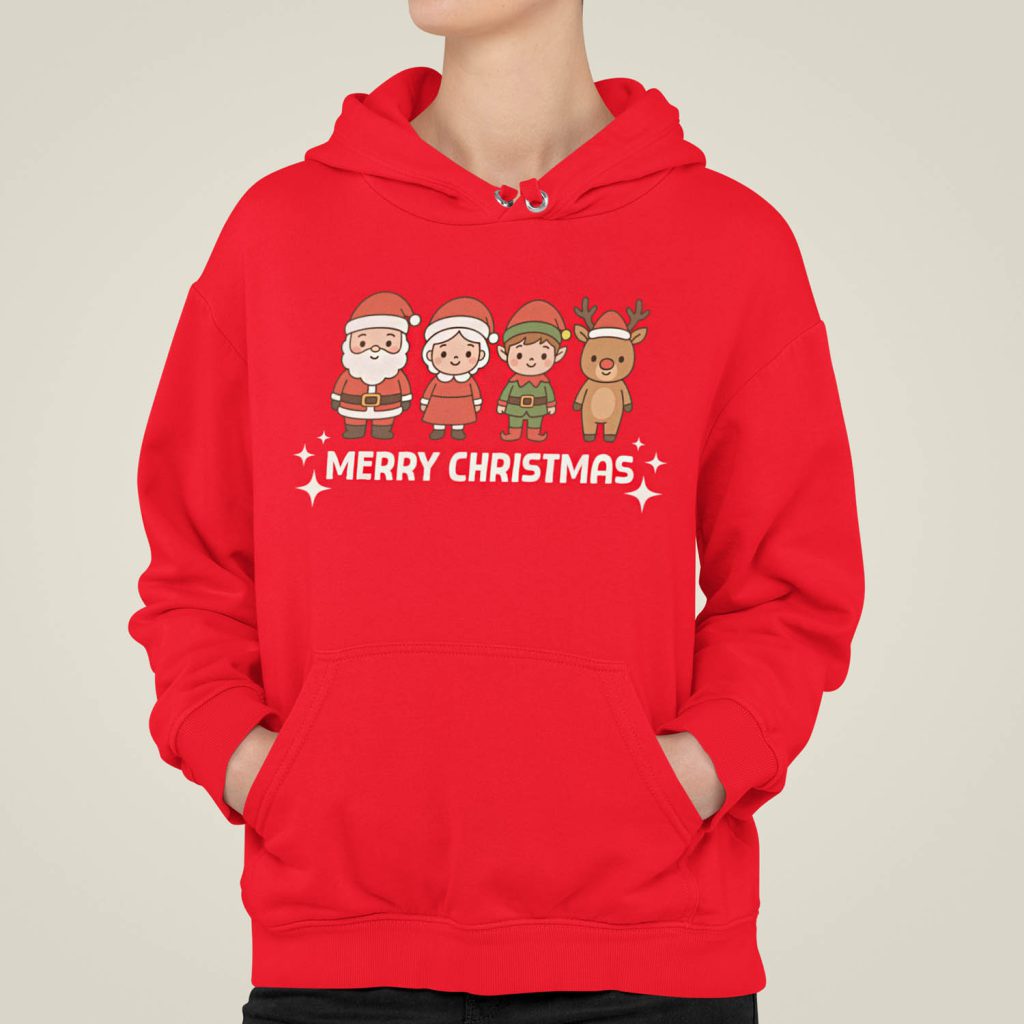 Dames Kerst Hoodie Rood Merry Christmas Cartoon