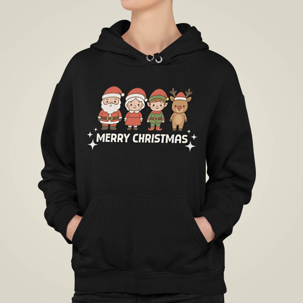 Dames Kerst Hoodie Zwart Merry Christmas Cartoon