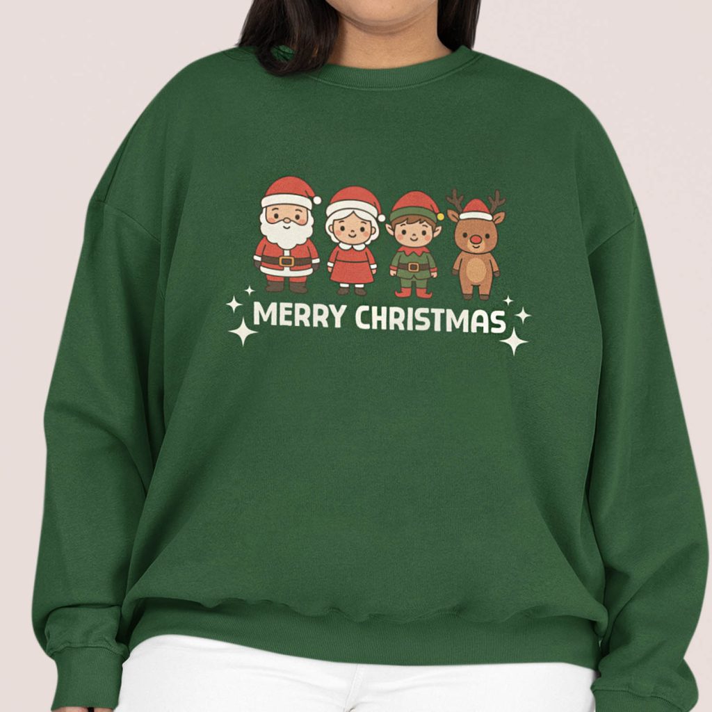 Dames Kerst Trui Groen Merry Christmas Cartoon