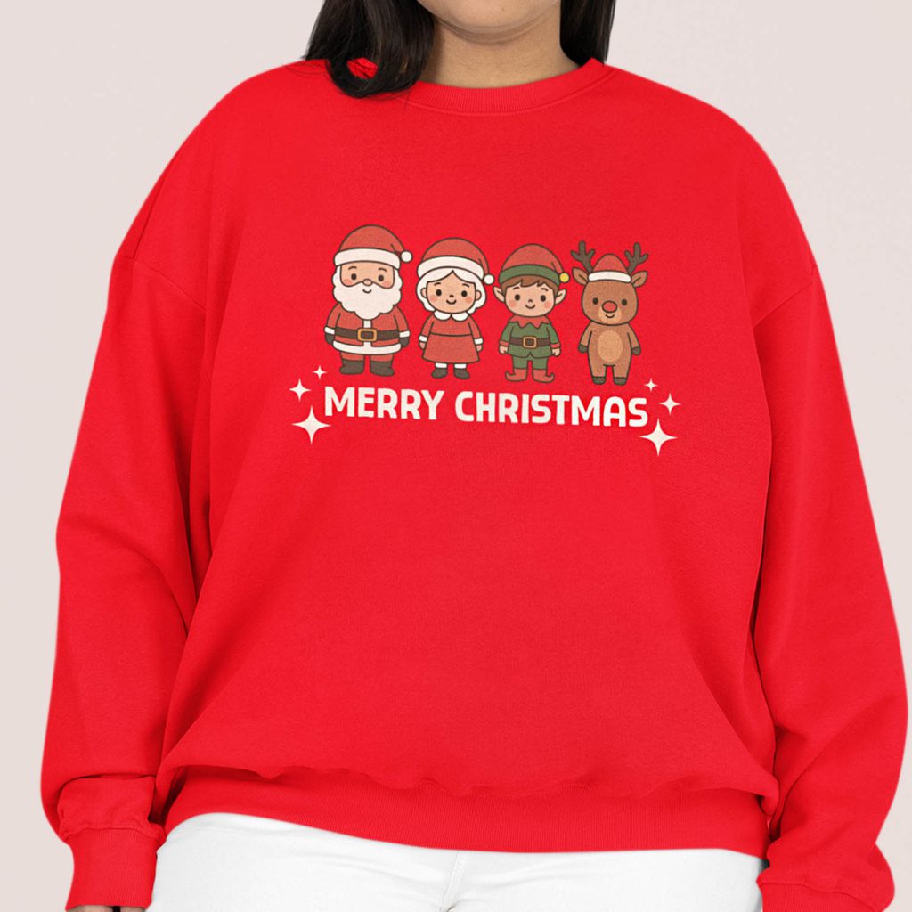 Dames Kerst Trui Rood Merry Christmas Cartoon