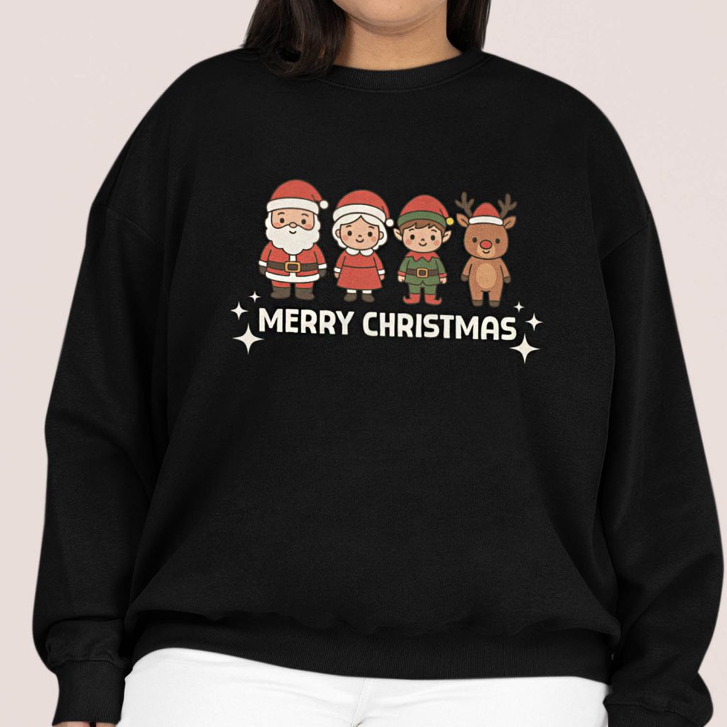 Dames Kerst Trui Zwart Merry Christmas Cartoon