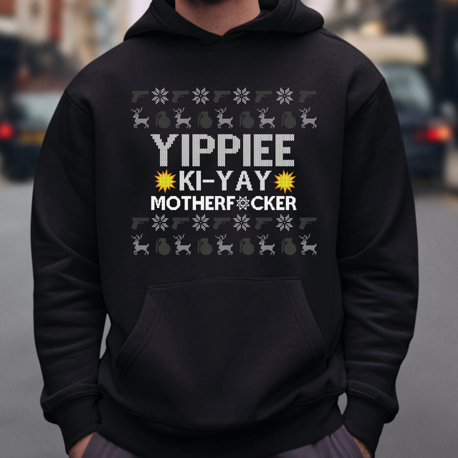 Foute Kerst Hoodie Zwart Yippie-ka-yay mtf