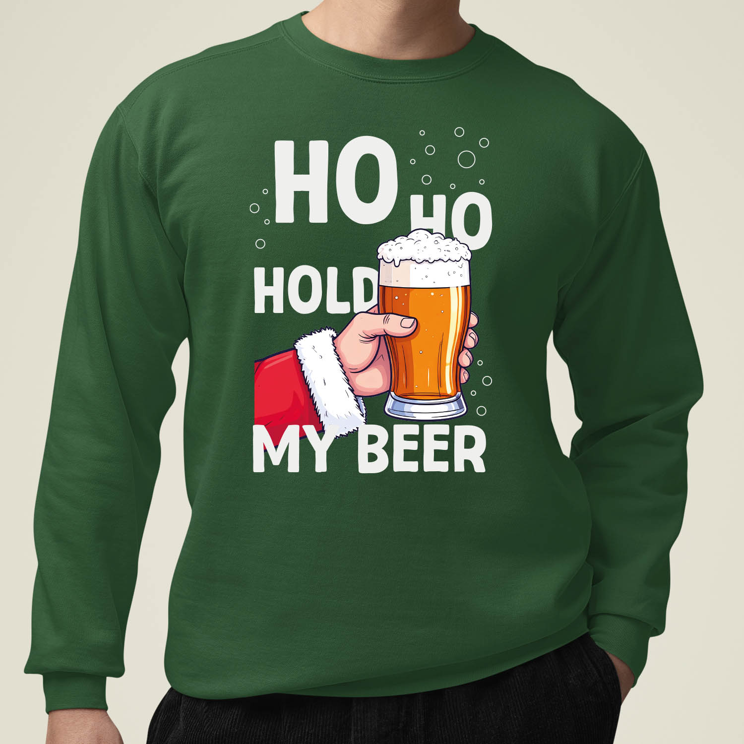 Ho Ho Hold My Beer Trui – Foute Kersttrui voor Mannen