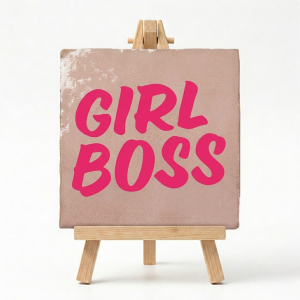 Tegeltje Cadeau Girl Boss met Houder
