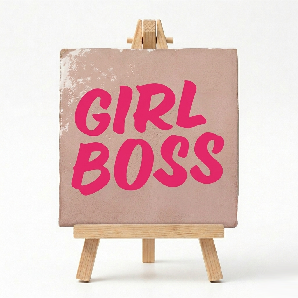 Tegeltje Cadeau Girl Boss met Houder